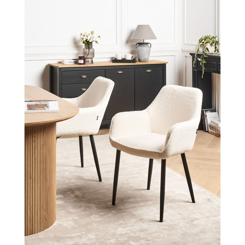 Set of 2 Dining Chairs Alden Boucle, White