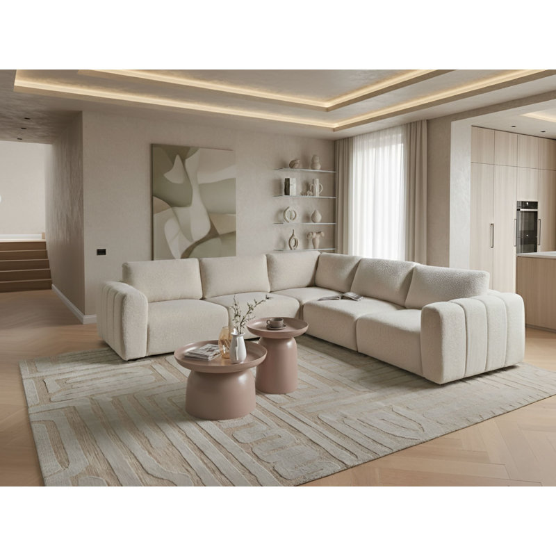 Blerata 5 Seater Corner Sofa, Left Hand Facing, Off White Boucle