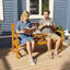 3 Seater Brown Wooden Garden Bench, Outdoor Patio Loveseat with Liftable Middle Table, Weather-Resistant Pine Wood Seating 2 to 3 People