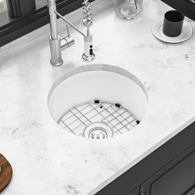 Évier en céramique de 18 pouces - bol simple, très blanc, montage double avec drain et surface de cuisine blanche facile à nettoyer élégante, résistante aux taches