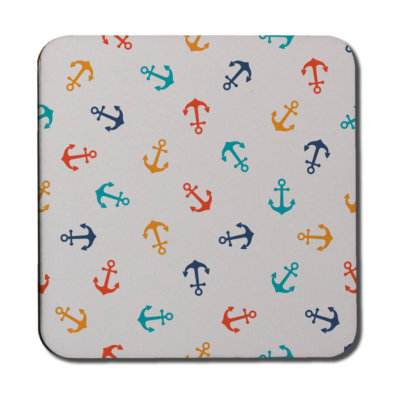 Square 6 Piece Coaster Set, Light Grey/Red