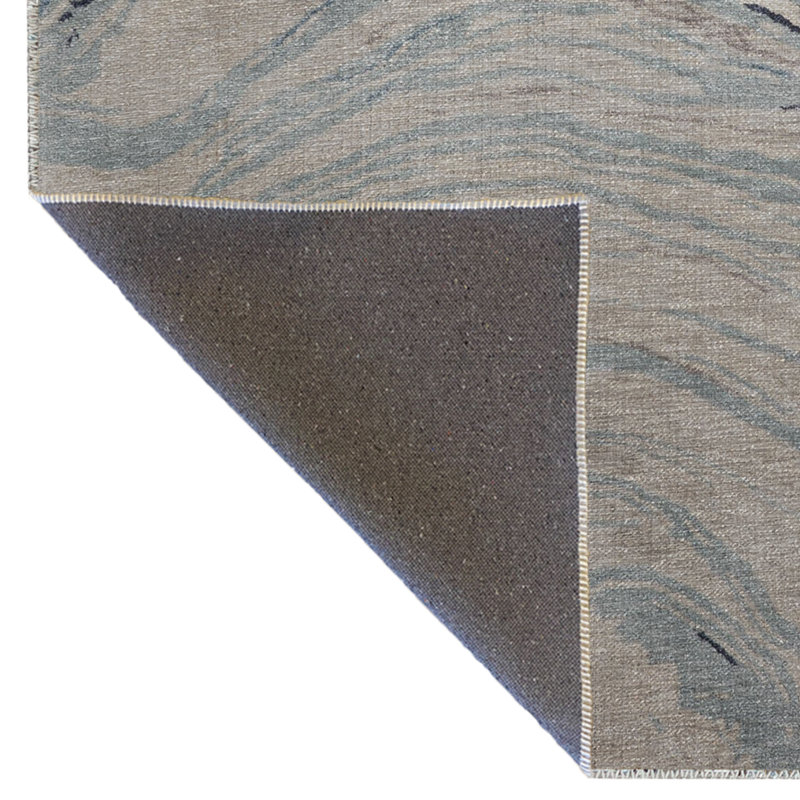 Tapis décoratif moderne à motif abstrait ondulé bleu et beige, Rectangle 5 pi x 6 pi 7 po