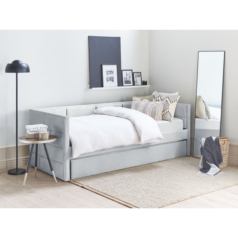 Anilu Upholstered Daybed with Trundle, Light Grey