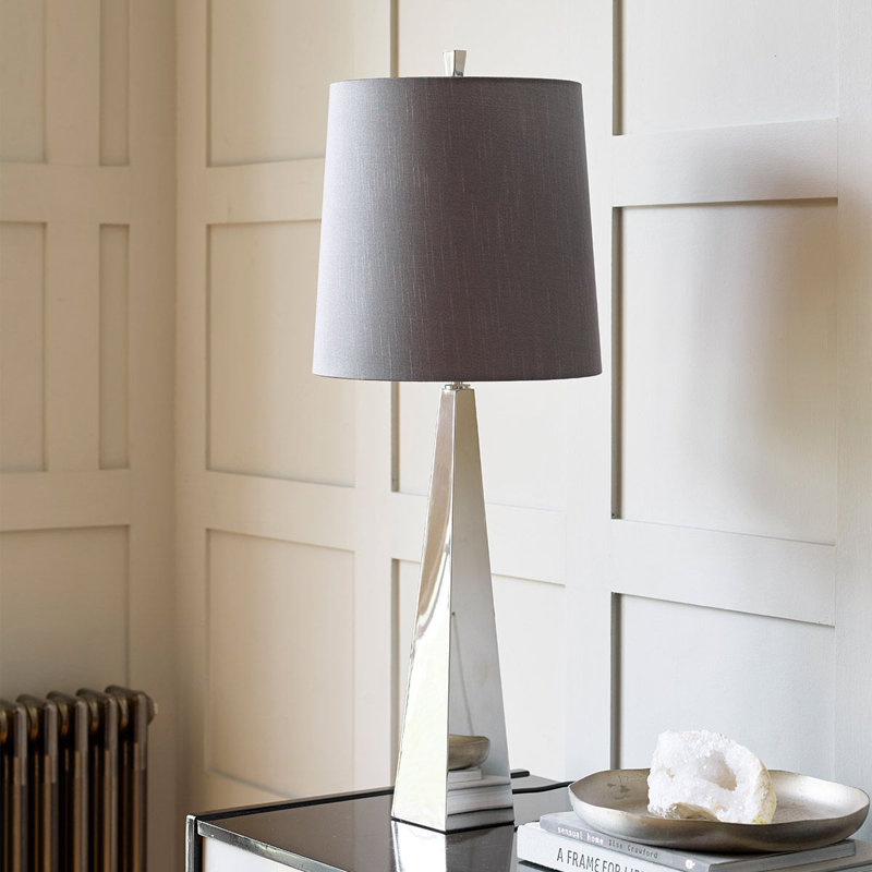 Athalene Metal Table Lamp, Polished Nickel, Dark Grey