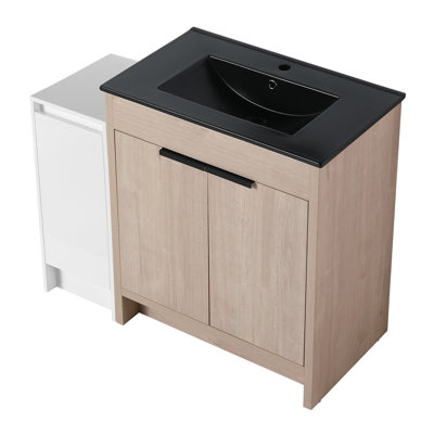 Meuble-lavabo autoportant de 42 po avec lavabo en céramique et armoires de rangement