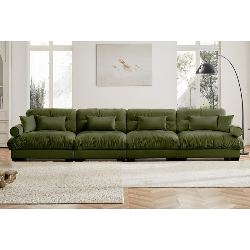 Canapé modulaire surdimensionné en velours super confortable avec repose-pieds mobile, Vert olive
