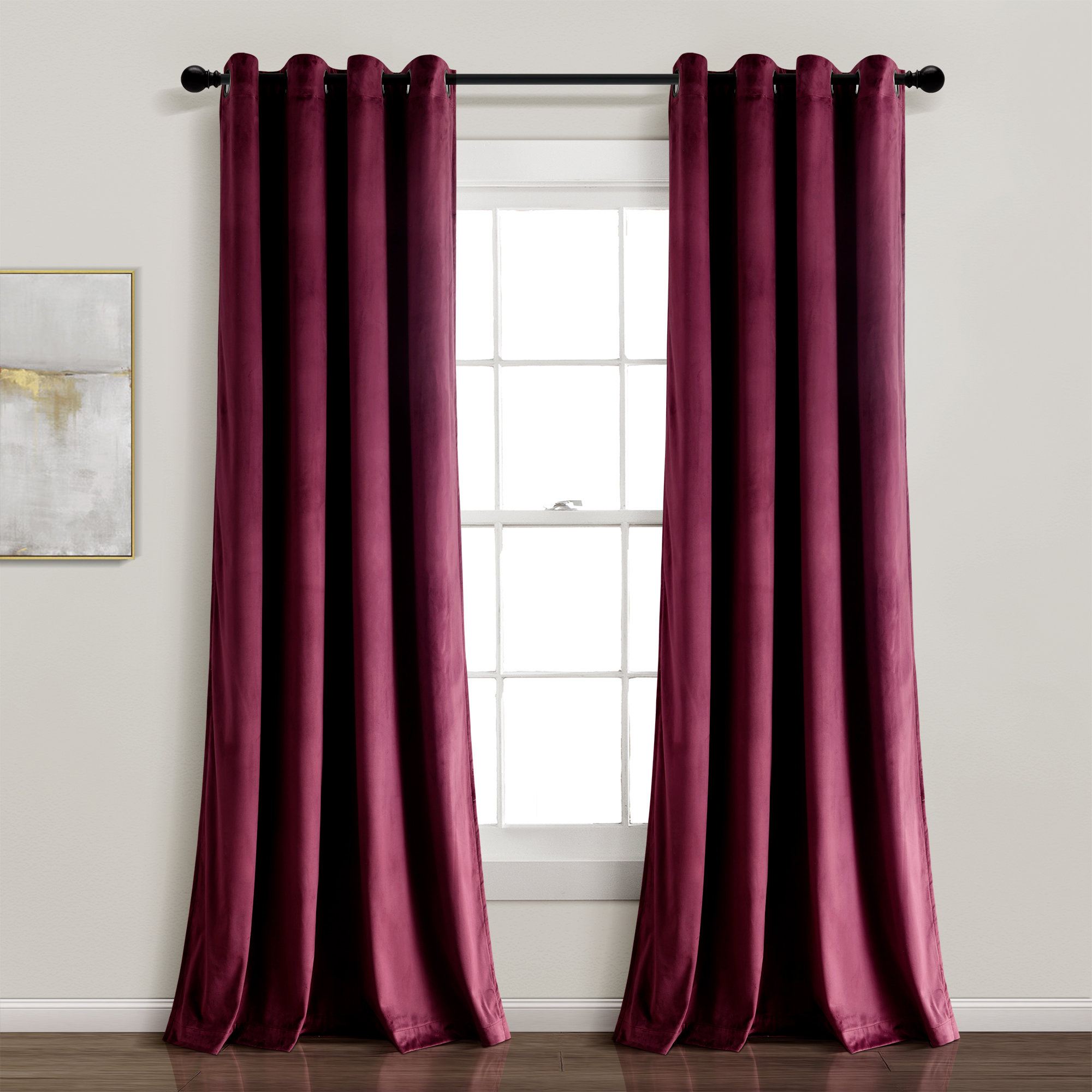 Prima Velvet Solid Blackout Polyester Curtain, Plum