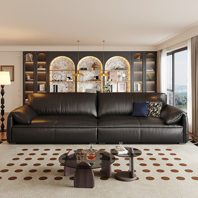 Black Genuine Leather Modular Sofa cushion Fourseat