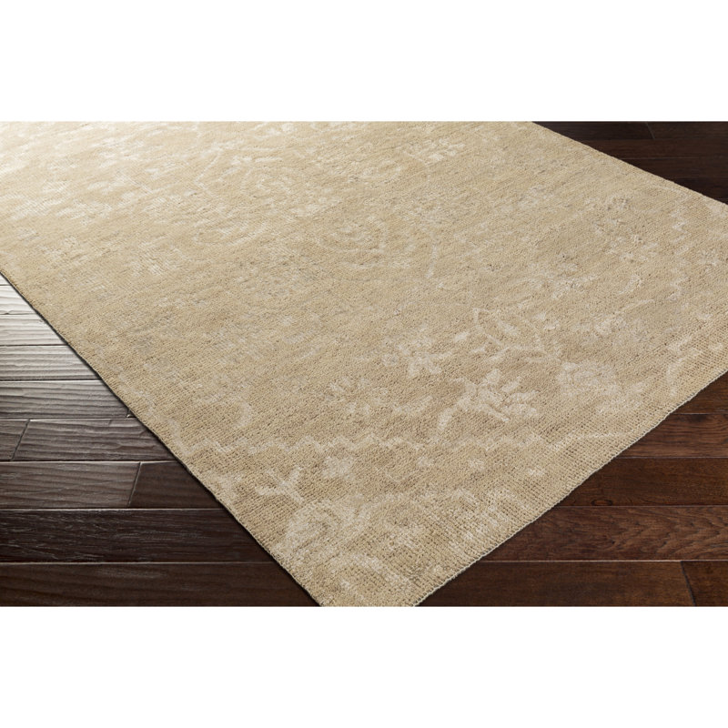 Tapis camel en laine rayé noué à la main L'Ermitage, Rectangle 2 pi x 3 pi