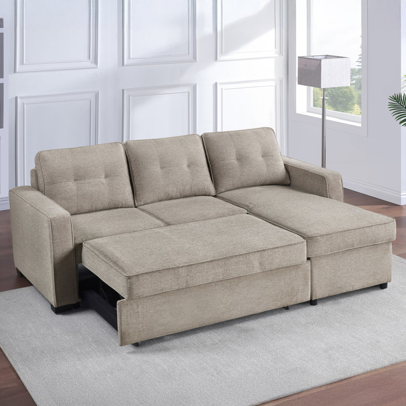 Omri 88" Pullout Sleeper Chofa, Tan Polyester