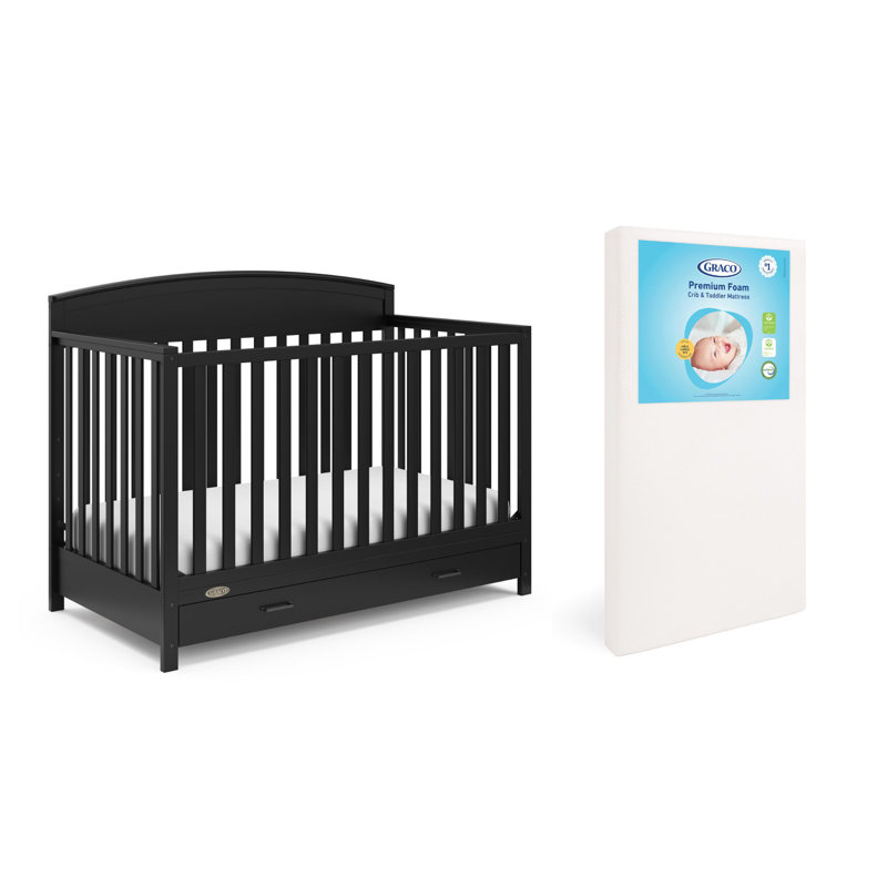 Lit de bébé convertible 5 en 1 avec tiroir Benton, Galet, Lit de bébé + matelas + protecteur