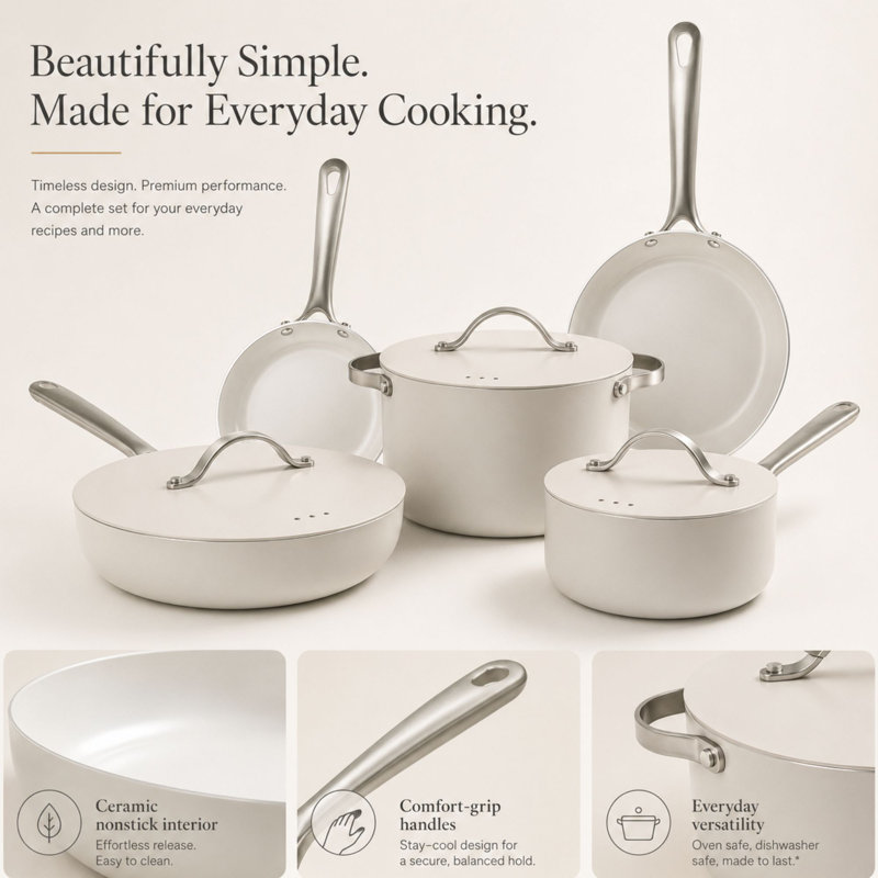 Alva Mobi Ceramic Nonstick 8-Piece Cookware Set