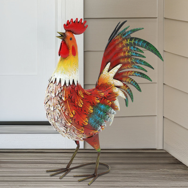Statue de jardin coq en métal 21,5 po avec piquet de sol