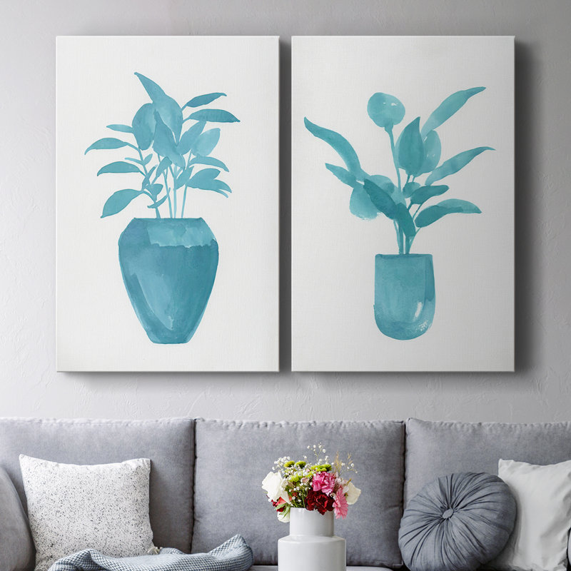 Toile tendue avec châssis V-Premium Watercolor House Plant - prête à être accrochée, H 60 po x l 80 po