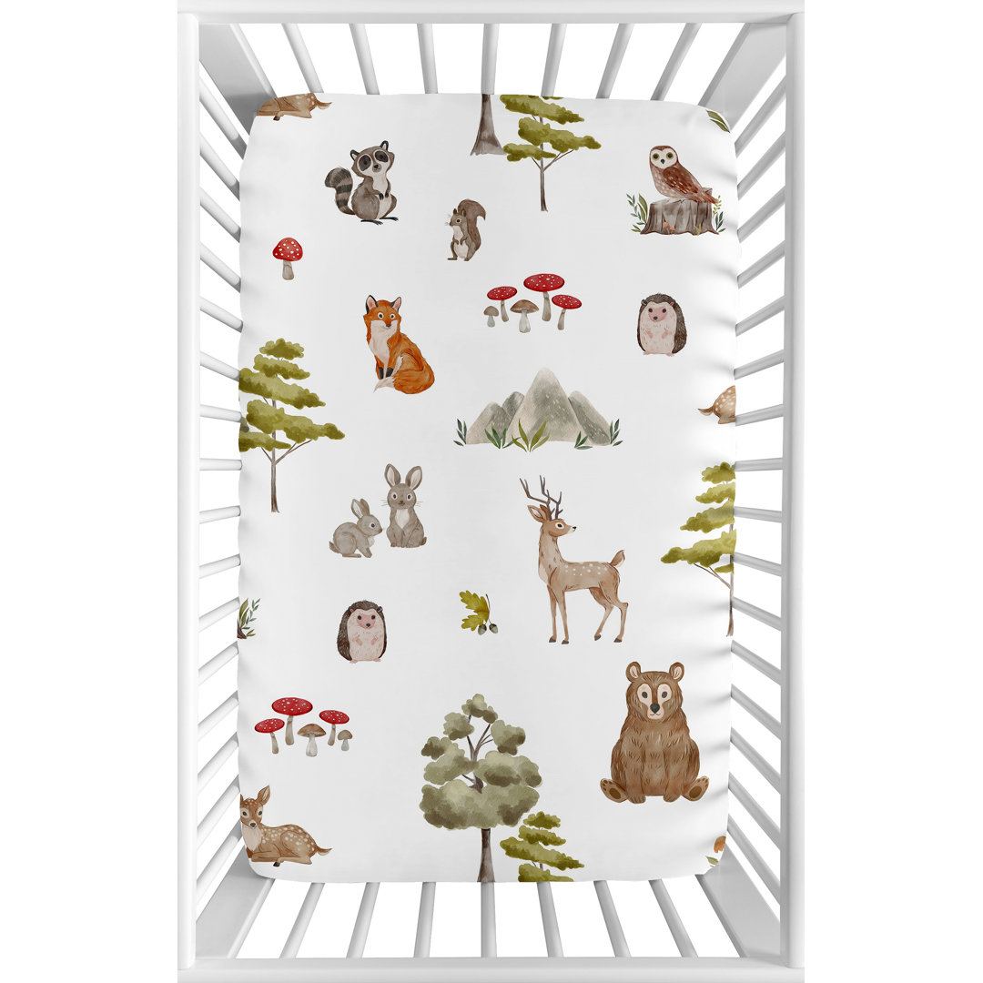 Watercolor Woodland Forest Animals Collection Animals - Piece Mini Crib Mini Fitted Sheet Sweet Jojo Designs