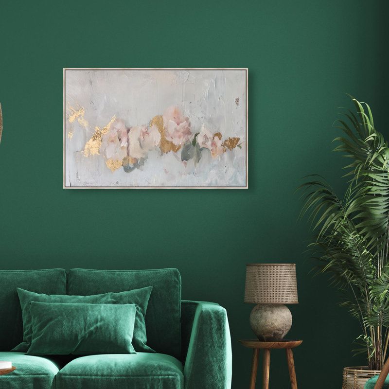 Oliver Gal Velvet Alloy Floral Abstract - Liquid Framed Canvas Art, 25" H x 37" W, Cream