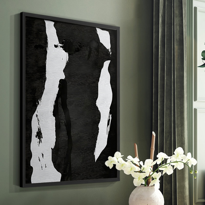 Abstrait, encadré, reproduction encadrée, H 29 po x l 23 po, Noir