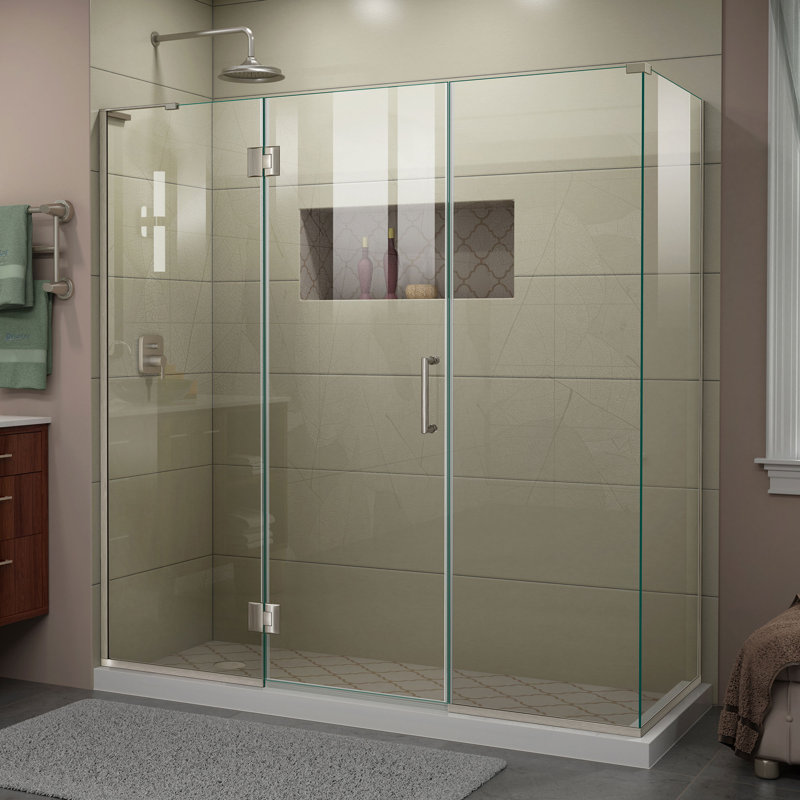 Unidoor-X 70.5" x 72" Rectangle Hinged Shower Enclosure, Left Opening, Brushed Nickel
