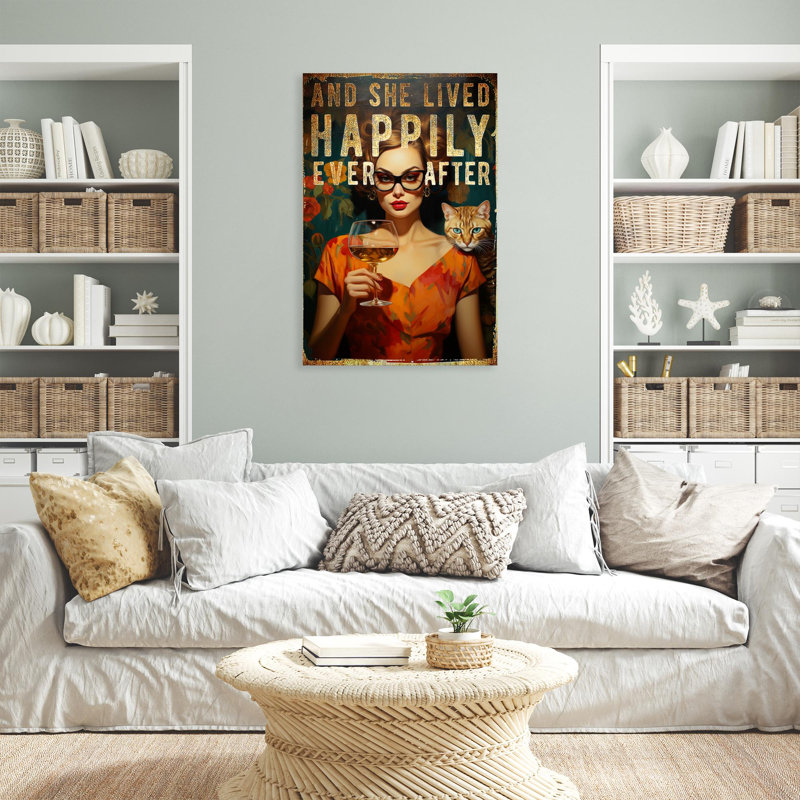 «Woman And She Lived Happily» sur toile, H 14 po x l 11 po x P 1,25 po