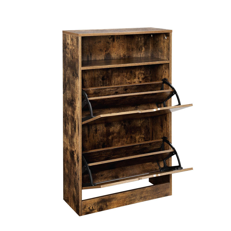 12 Pair Flip Down Shoe Storage, Rustic Brown