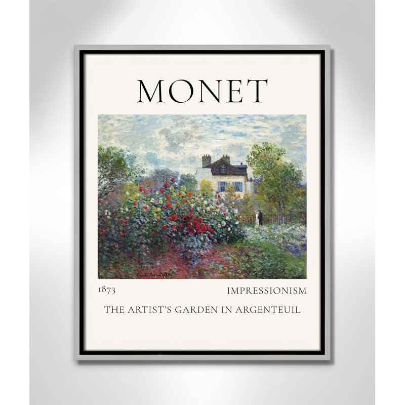 Artists Garden in Argenteuil Print by Claude Monet, No, 21.5" H x 17.5" W x 2" D, Silver Floater Frame