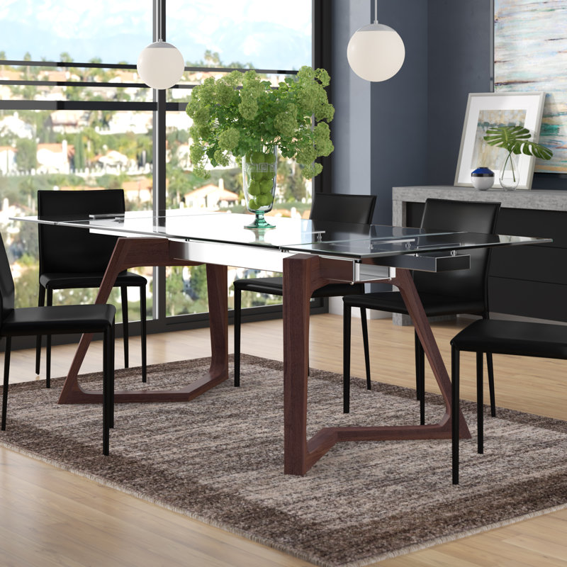 Jaeshaun Extendable Glass Top Dining Table, Walnut