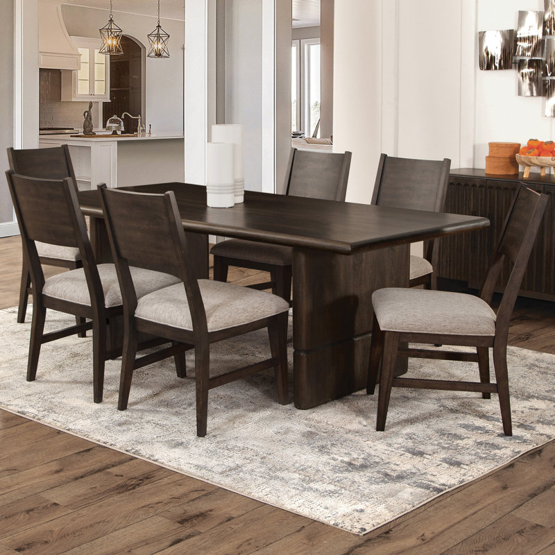 Norvell Solid Wood Dining Table Set, 7 Pieces: Table, 6 Chairs