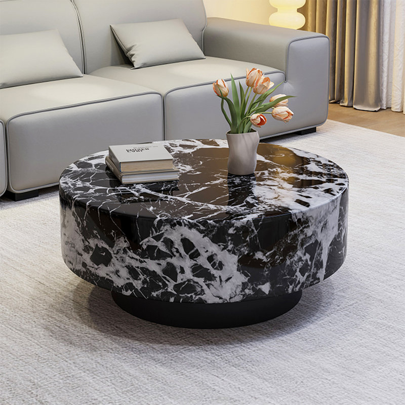 Table de salon italienne ronde en marbre, H 13,8 po x L 39,4 po x l 39,4 po