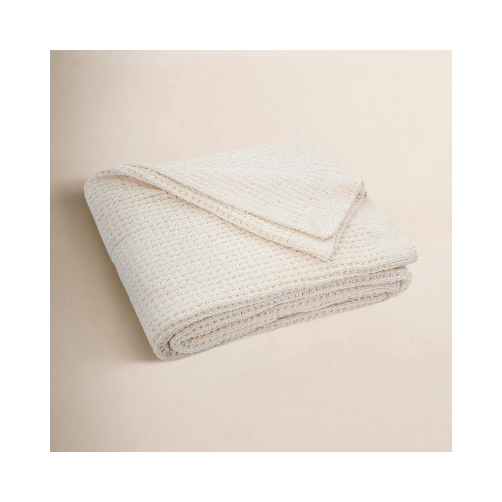 Amor Waffle Knitted Throw Blanket, Cream