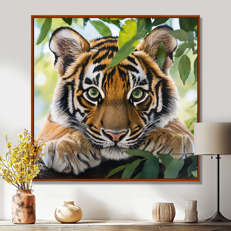 Portrait de tigres - tigre, art mural, H 16 po x l 16 po, Reproduction avec cadre flottant, Brun