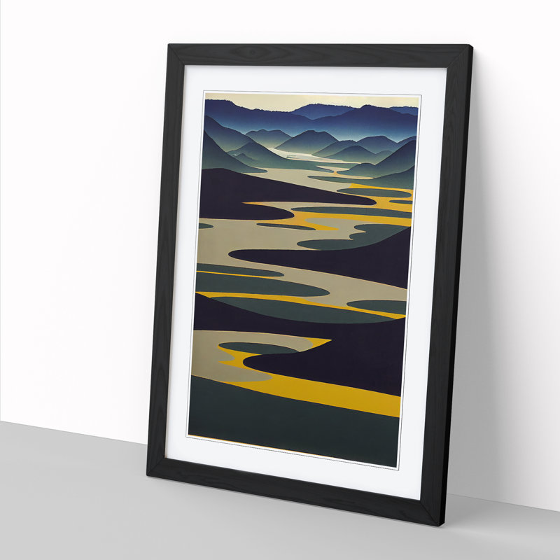Meadors River Abstract Vol.4 - Single Picture Frame Print, 64cm H x 46cm W x 2cm D, Walnut