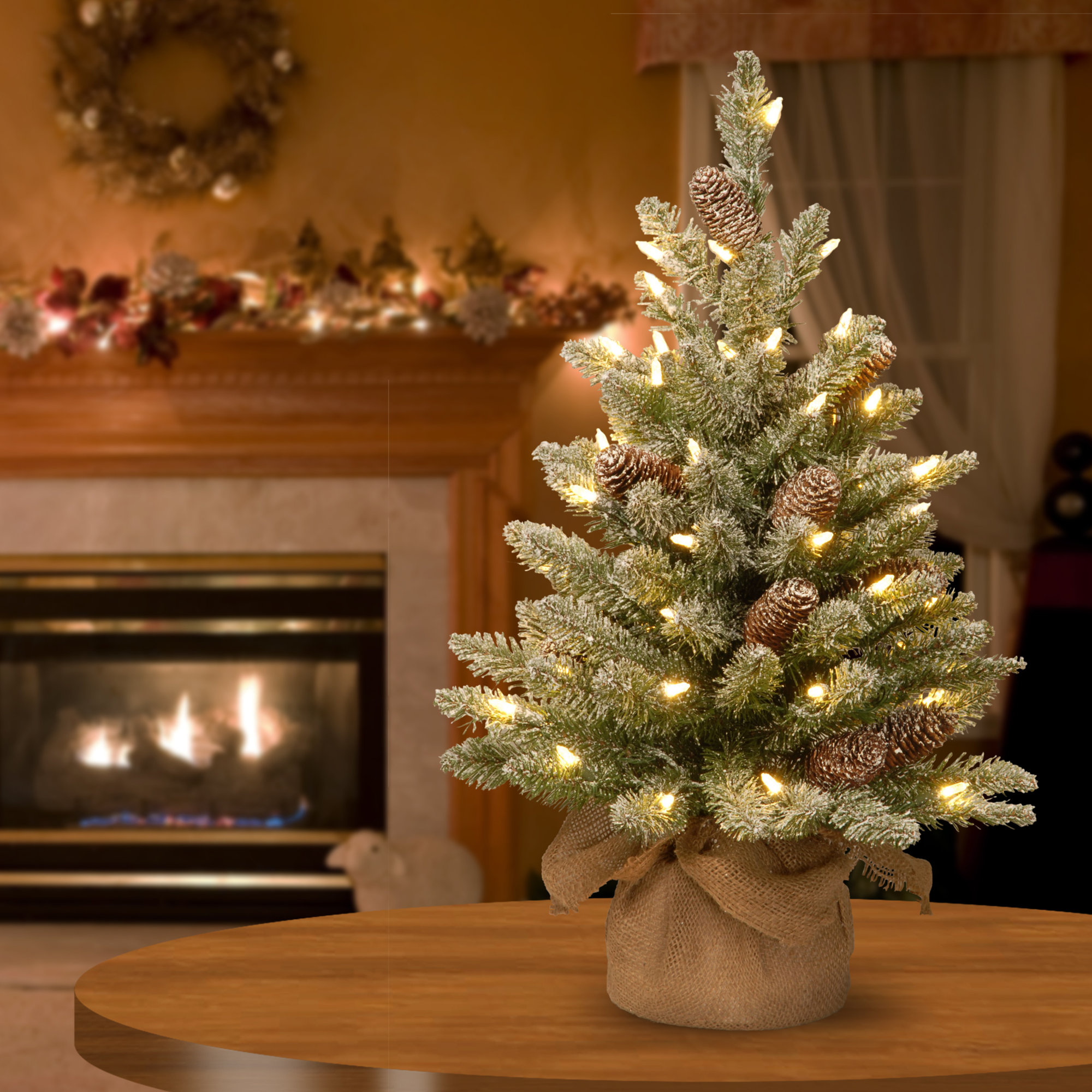 Flocked Fir Tree with LED Lights - Thumbnail 3