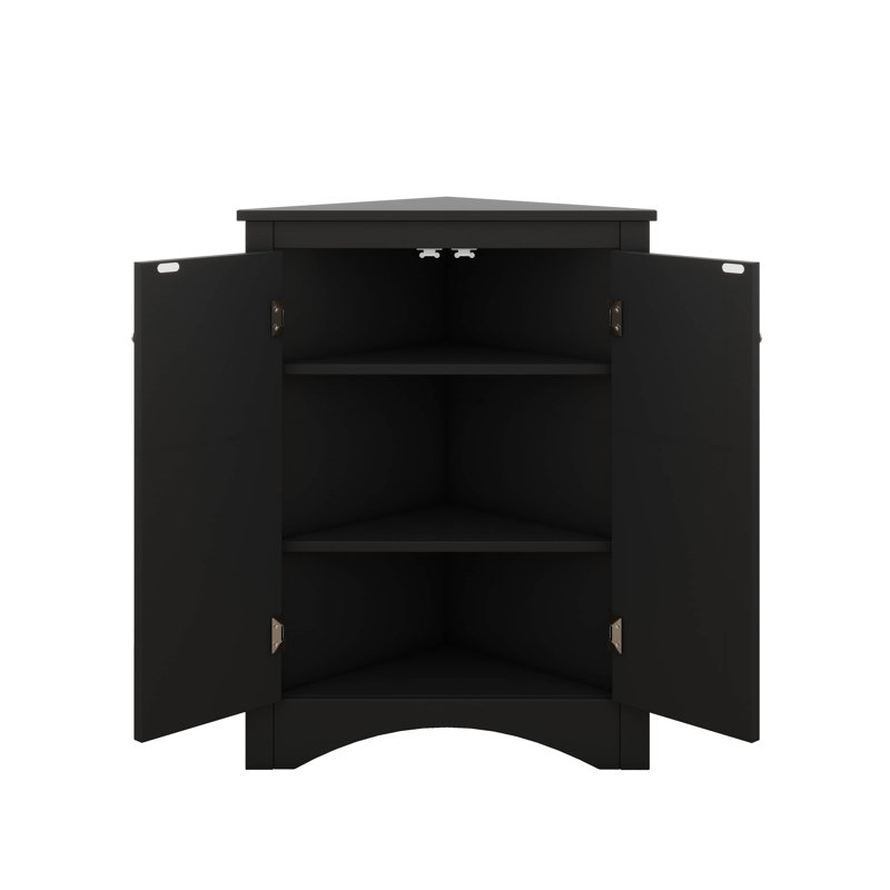 Corner Storage Cabinet, Bathroom Triangle Floor Storage Cabinet With Adjustable Shelves, Freestanding Floor Cabinet With 2 Doors