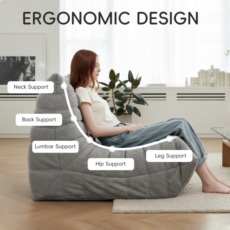 Cotton Blend Bean Bag Chair, Grey