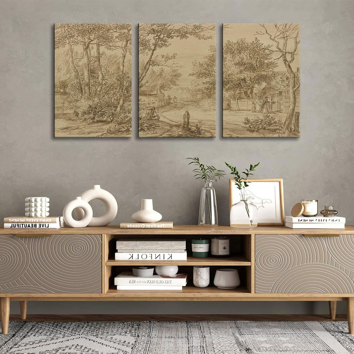Ophelia & Co. 3Pcs Vintage Sketch Tree Canvas Wall Art Country Oak Tree ...