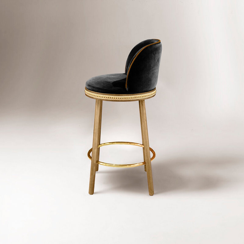 Tabouret de bar et de comptoir Alma, Noir, Laiton poli, Tabouret de bar (siège d'une hauteur de 30 po)