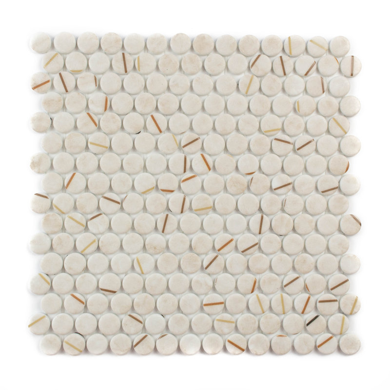 Eterna Penny 12"x12" Recycled Glass Mosaic Tile, Beige