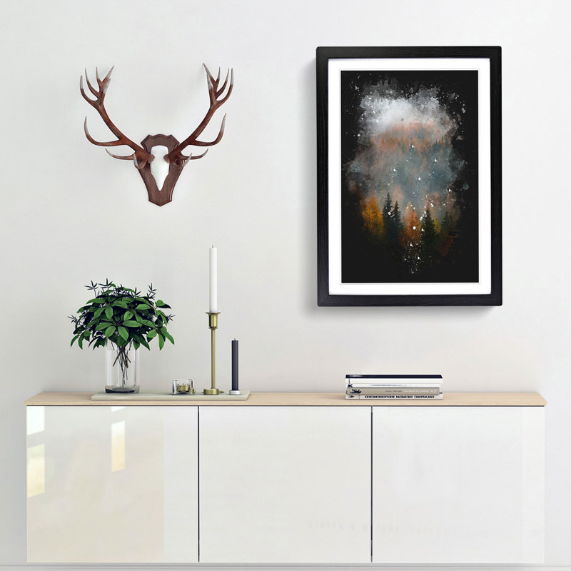Misty Forest In The Autumn Paint Splash - Picture Frame Graphic Art, 33cm H x 24cm W x 2cm D, Black Framed