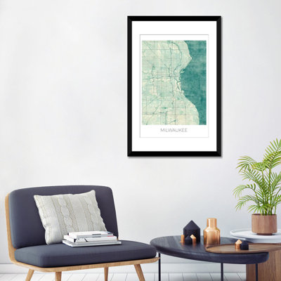 " Milwaukee Vintage Blue Watercolor Urban Blueprint Map " by Hubert Roguski