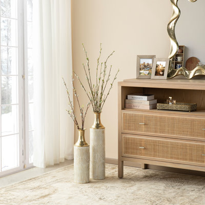 Maleana Hand-Painted Iron Floor Vases 