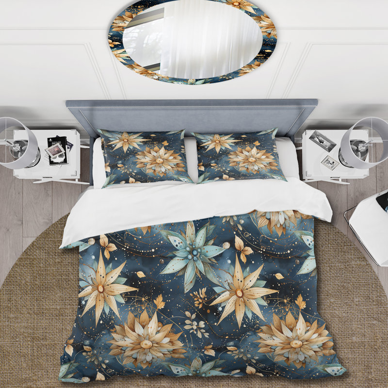 Cosmic Nomad Boho Pattern II Floral Duvet Cover, King Duvet Cover + 2 King Shams