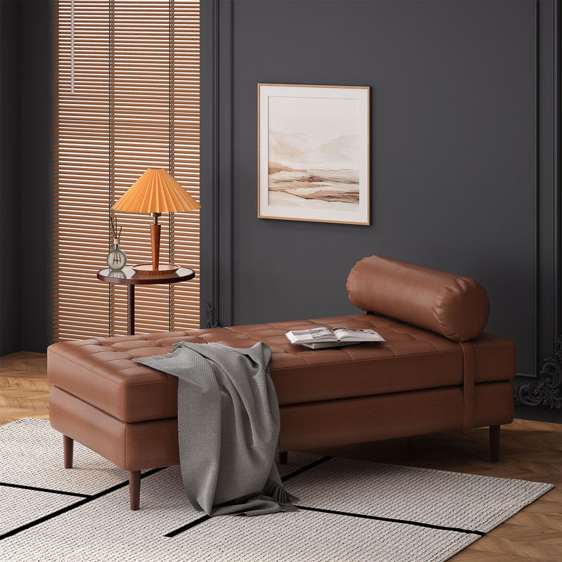 Chaise longue Jakie, Similicuir brun clair