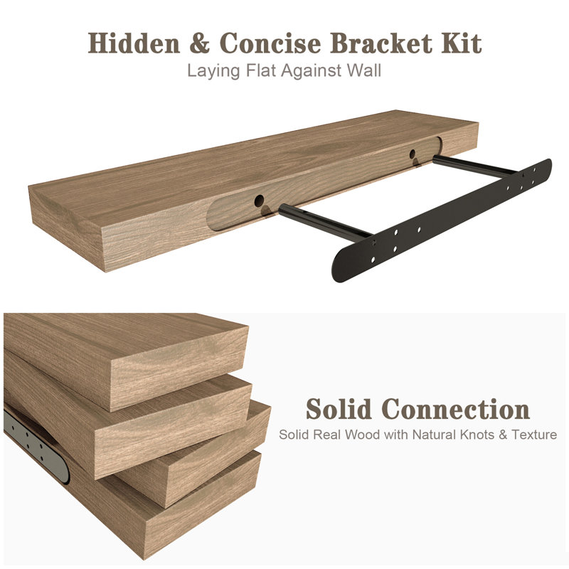 Solid Wood Floating Shelf, Natural, 1.57" H x 24" W x 6" D