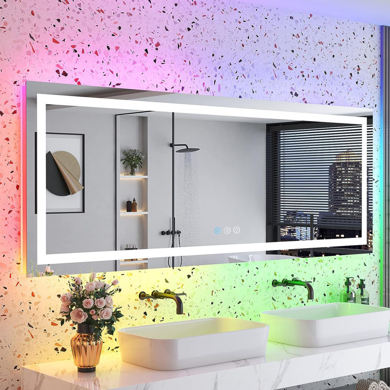  Wayfair Basics® UL Certified RGB Backlit & LED Frontlit Anti-Fog Tempered Glass Bathroom/Vanity Mirror, 55" x 30"