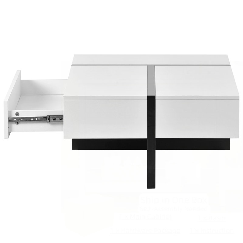 Rectangle High Gloss Surface Cocktail Table, White/Black