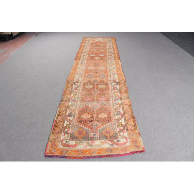 Boho Chic Turkish Runner Rug in Brown for Hallway Antique and Vintage Inspired
