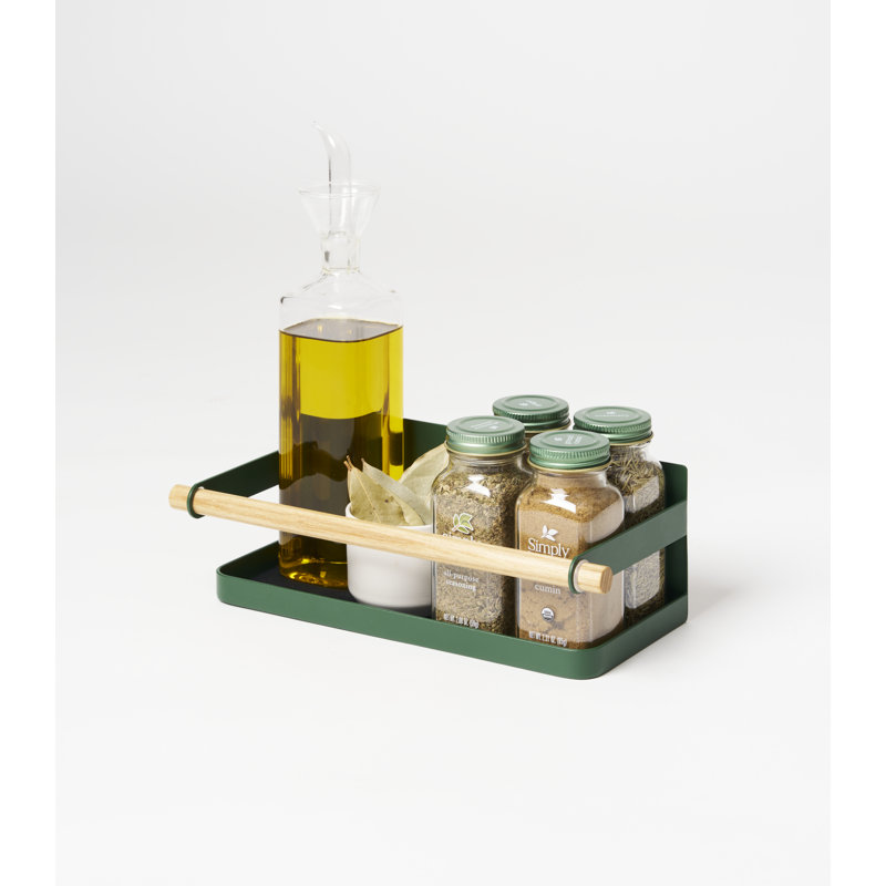 Yamazaki Home Tosca Magnetic Spice Storage Rack Organizer For Fridge - Steel + Wood, Forest Green