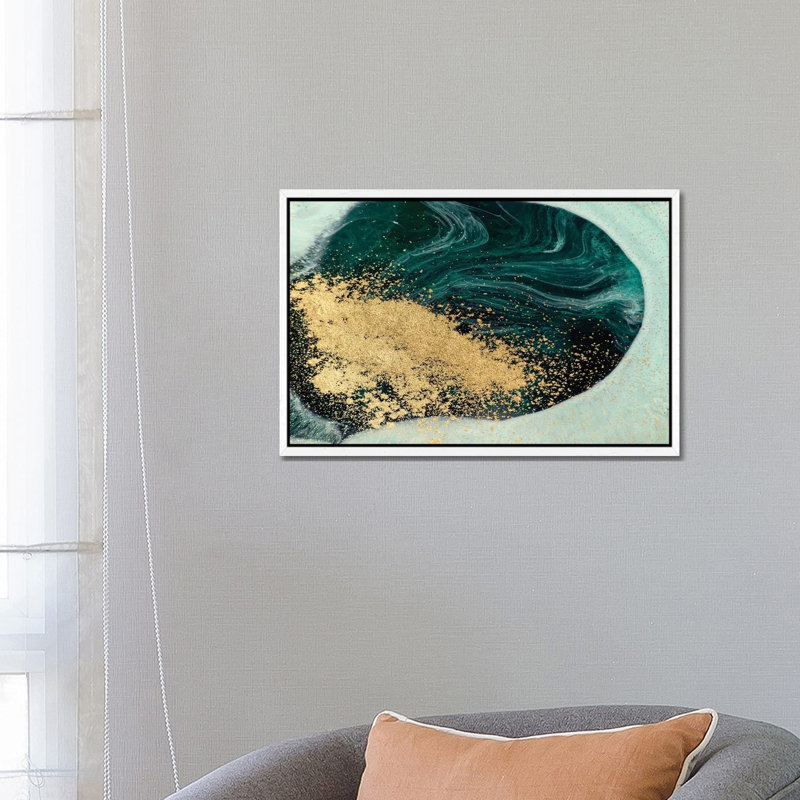 Glitter Teal Blue Marble - Print on Canvas, White Framed, 66.04 cm H x 45.72 cm W