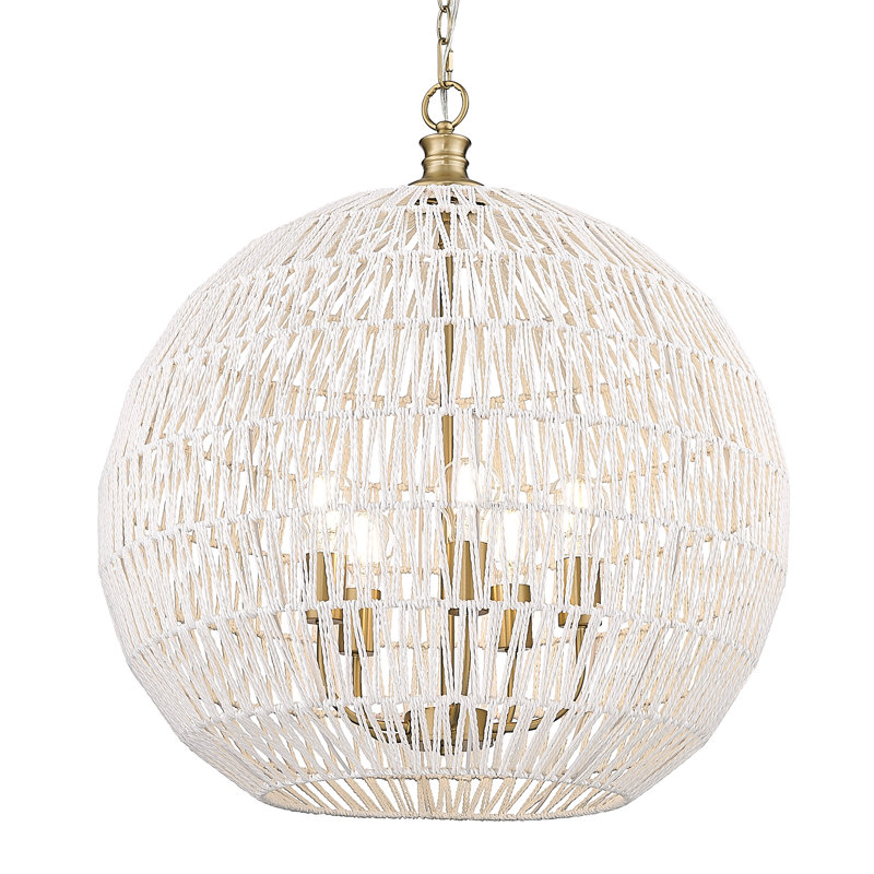 Luminaire suspendu 5 lumières Merritt, Bronze champagne brossé, Blanc
