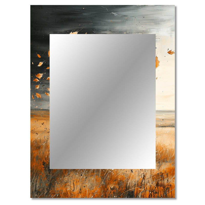 Windy Prairie Leaves III - miroir mural Meadow, miroir décoratif traditionnel, impression d'art en métal, 40 po x 30 po